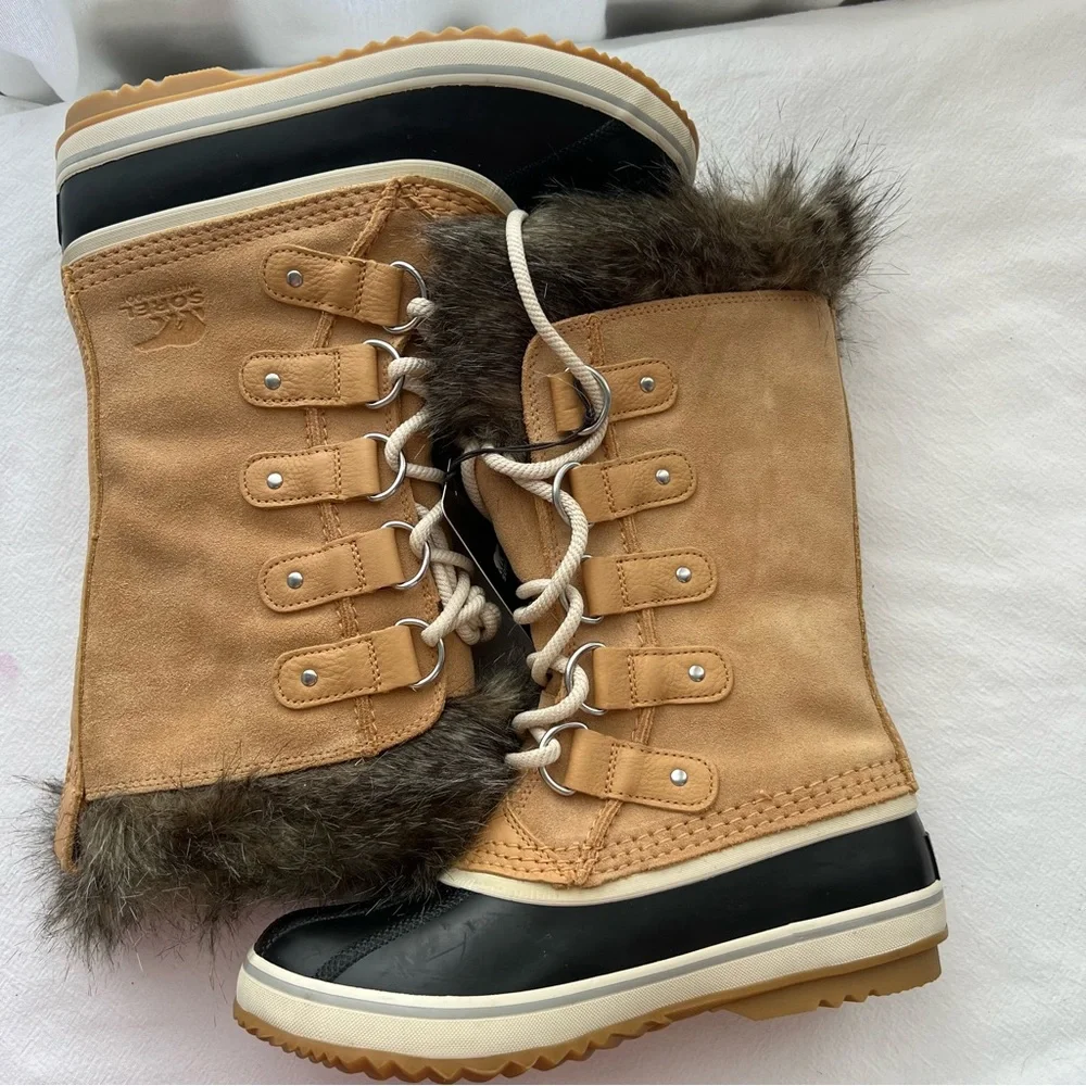 Sorel Joan of Arctic Faux Fur Waterproof Snow Boot in Camel Brown Suede New 6.5